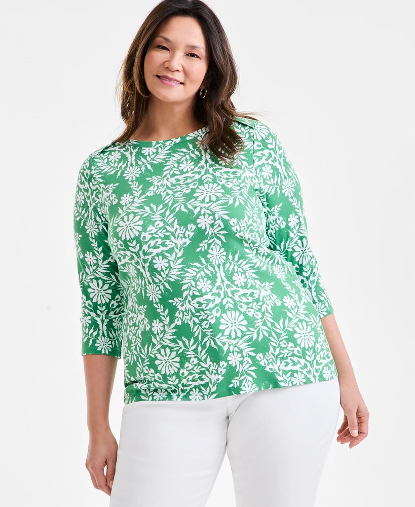 Style & Co Plus Printed Pima Cotton 3/4-Sleeve Top