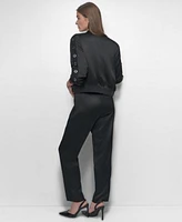 Dkny Womens Abstract Long Sleeve Sweater Satin Drawstring Pants Bomber Jacket
