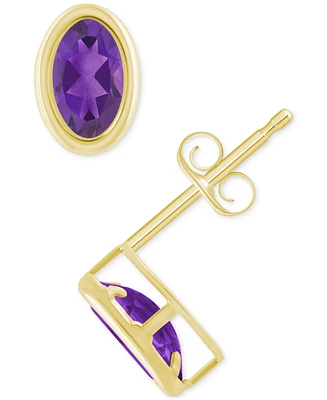 Macy's Created Sapphire Oval Stud Earrings (1-1/2 ct. t.w.) 10k Yellow Gold