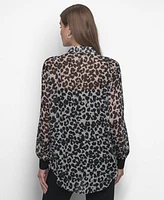 Dkny Women's Chiffon Animal-Print Semi-Sheer Blouse