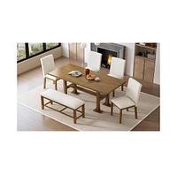 Slickblue Farmhouse 6-Piece Extendable Dining Table Set Trestle Kitchen Table Set