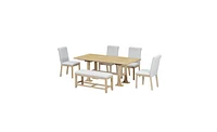 Slickblue Farmhouse 6-Piece Extendable Dining Table Set Trestle Kitchen Table Set