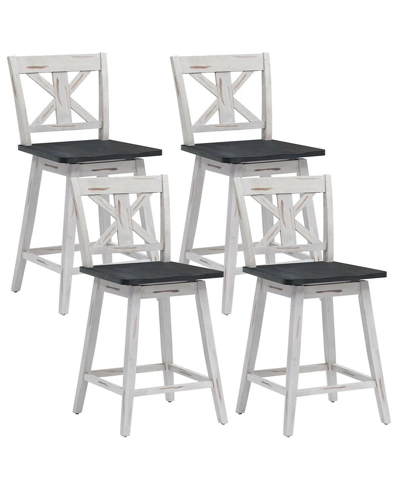 Gymax 4PCS Swivel Bar Stools w/ Footrest Counter Height Chairs for Home