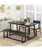 4 Pieces Dining Table Set Kitchen Table with 2 Armchairs & 1 Bench for 4