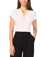 Vince Camuto Women's Split-Neck Contrast-Trim Cap-Sleeve Top