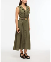 Ellen Tracy Women s Belted Sleeveless Maxi Dress with Ruffle Detail