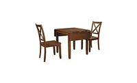 3-Piece Wood Drop Leaf Breakfast Nook Dining Table Set with 2 X-back Chairs for Small Places