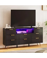 gaomon 8 Drawer Dresser with Power Outlet & Led Light