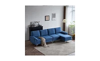 Slickblue L-Shaped Glossy 4-Seater Indoor Modular Sofa with Iron Legs for Stylish Living Room Seating