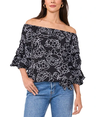 Vince Camuto Women's Floral-Printed Off-The-Shoulder Bubble-Sleeve Top