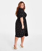 Nina Parker Plus Metallic Love-Print Belted Dress