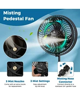 Costway 16" Oscillating Fan Misting Pedestal Fan with Hose Connector 3 Micro-Mist Levels