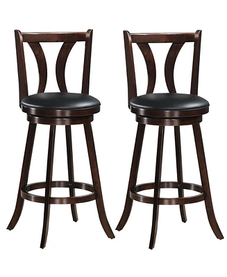 Gymax Set of 2 Swivel Bar stools 29.5" Bar Height Chairs with Rubber Wood Legs