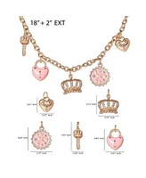 Juicy Couture Gold-Tone Charm Necklace with Pink Enamel Accents and Crystal Details