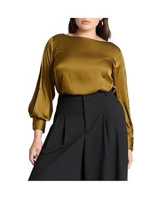 Eloquii Plus Boat Neck Blouse With Sleeve Slits