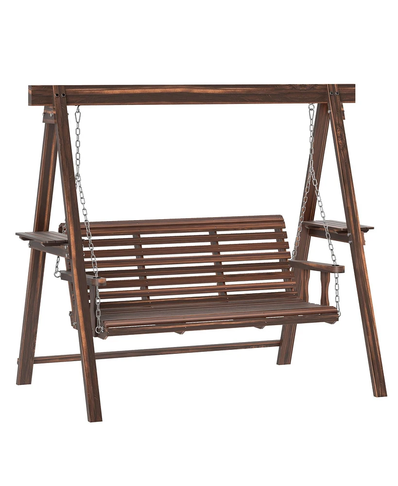 Outsunny 3 Seat Porch Swing with Sd and Side Tables,