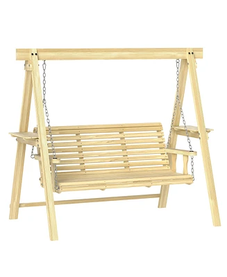 Outsunny 3 Seat Porch Swing with Sd and Side Tables,