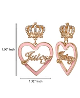Juicy Couture Gold-Tone Crown & Pink Heart Drop Earrings