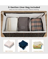 Costway 110L 3-Section Laundry Hamper w/Lid&Handle Pe Rattan Clothes Hamper w/Liner Bag