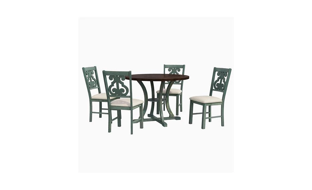 Slickblue 5-Piece Round Dining Table Set with 4 Fabric Chairs and Special-Shaped Legs for Unique Style