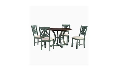 Slickblue 5-Piece Round Dining Table Set with 4 Fabric Chairs and Special-Shaped Legs for Unique Style