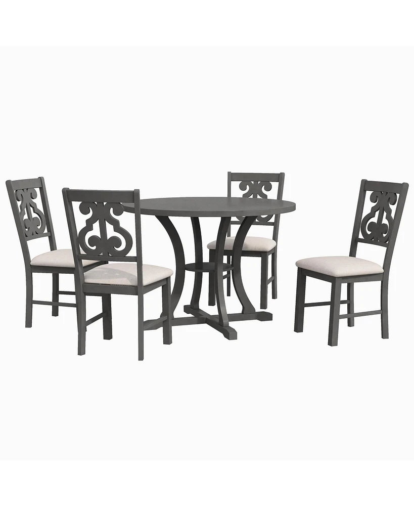 Slickblue 5-Piece Round Dining Table Set with 4 Fabric Chairs and Special-Shaped Table Legs for Unique Dining Style