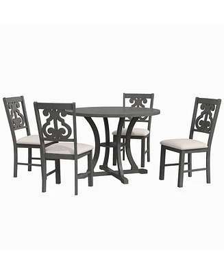 Slickblue 5-Piece Round Dining Table Set with 4 Fabric Chairs and Special-Shaped Table Legs for Unique Dining Style