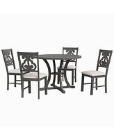 Slickblue 5-Piece Round Dining Table Set with 4 Fabric Chairs and Special-Shaped Table Legs for Unique Dining Style