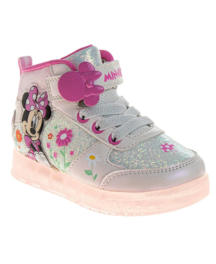 Disney Toddler and Little Girls Minnie Mouse Hook Loop High Top Sneakers