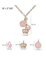 Juicy Couture Gold-Tone Layered Charm Necklace with Pink Enamel Accents