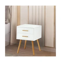 Slickblue 2-Drawer End Table Nightstand with Mid-Century Style Wood Legs for Living Room or Bedroom