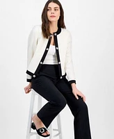 Anne Klein Womens Embellished Framed Cardigan Sweater Mid Rise Pull On Pants