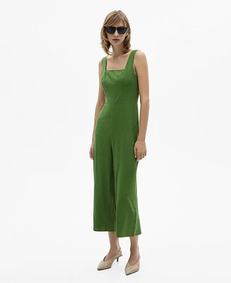 Mango Women's Straight Fit Linen Blend Jumpsuit