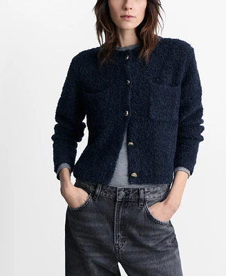 Mango Women's Jewel Buttons Detail Boucle Knit Jacket