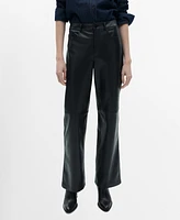 Mango Women's Leather-Effect Straight Pants