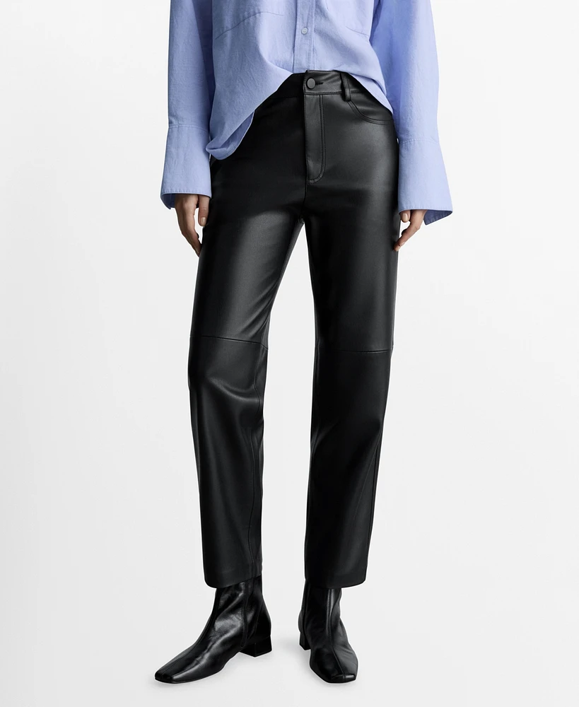 Mango Women's Leather-Effect Straight Pants