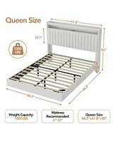 gaomon Queen Size Floating Bed Frame with Rgb Led Lights & Charging Station