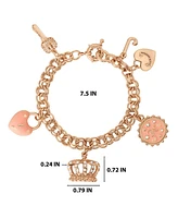 Juicy Couture Gold-Tone Pink Charm Bracelet with Pave Accents