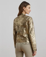 Lauren Ralph Women's Metallic Embossed Lambskin Moto Jacket