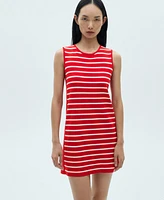 Mango Women's Metallic Buttons Striped Dress