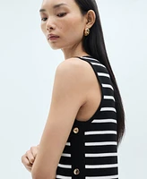Mango Women's Metallic Buttons Striped Dress