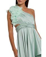 Mac Duggal Women's Ruffled One Shoulder Cut Out Hi-Lo Gown