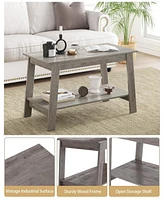 gaomon Coffee Table, Coffee Table for Living Room, Modern Farmhouse Coffee Table with Storage Shelf, 2-Tier Living Room Table Rectangular Center Table