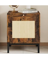 gaomon Rattan End Table, Wood Nightstand with Tray for Living Room, Bedroom Side Table with Storage Shelf for Entryway, Small Spaces