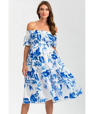 Pietro Brunelli Maternity Maternity Pietro Brunelli Off-the-Shoulder Floral Knee-Length Dress Lola