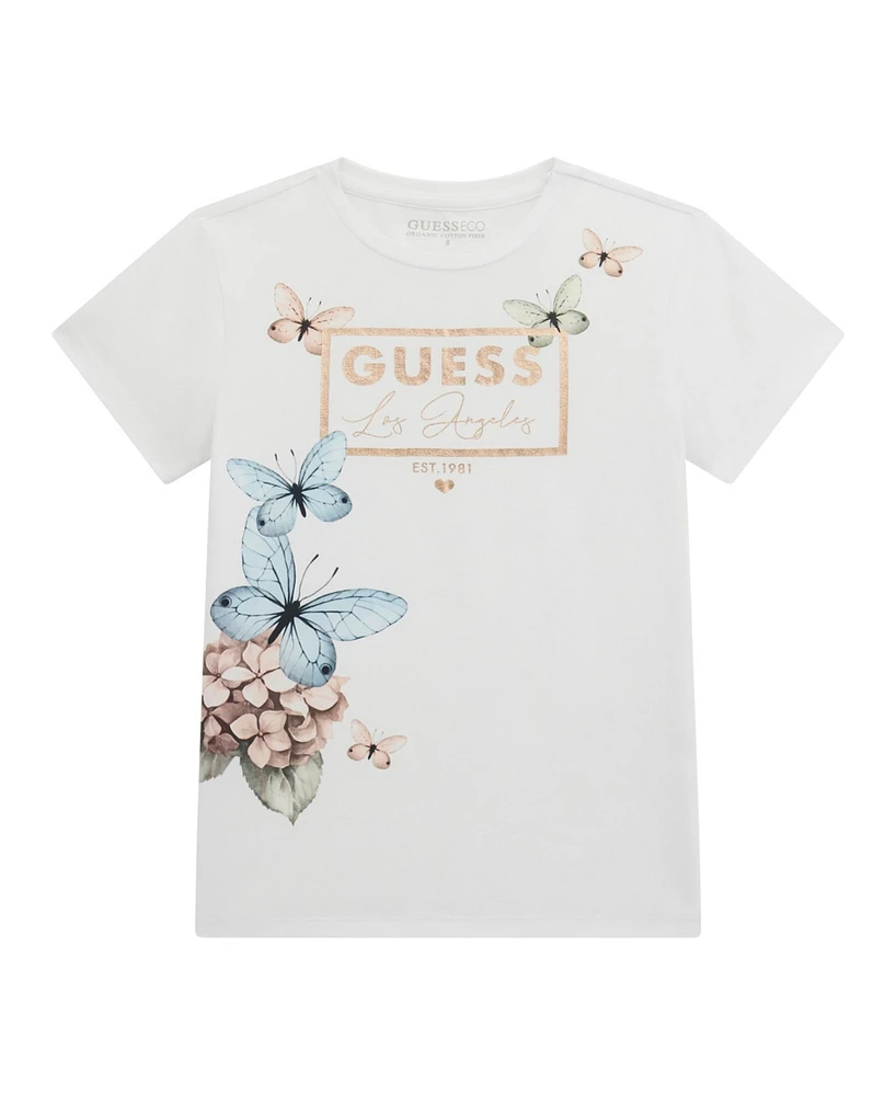 Guess Big Girls Short Sleeve Butterfly Screen Print T-Shirt