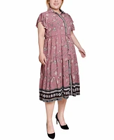 Ny Collection Plus Short Sleeve Tiered Border Print Dress