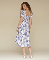 Avec Les Filles Women's Floral-Print Smocked Puffed-Shoulder Dress