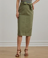 Lauren Ralph Women's Belted Cotton Twill Pencil Skirt