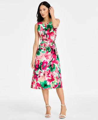 Kasper Printed Scuba Tie-Waist Dress, Regular & Petite Sizes